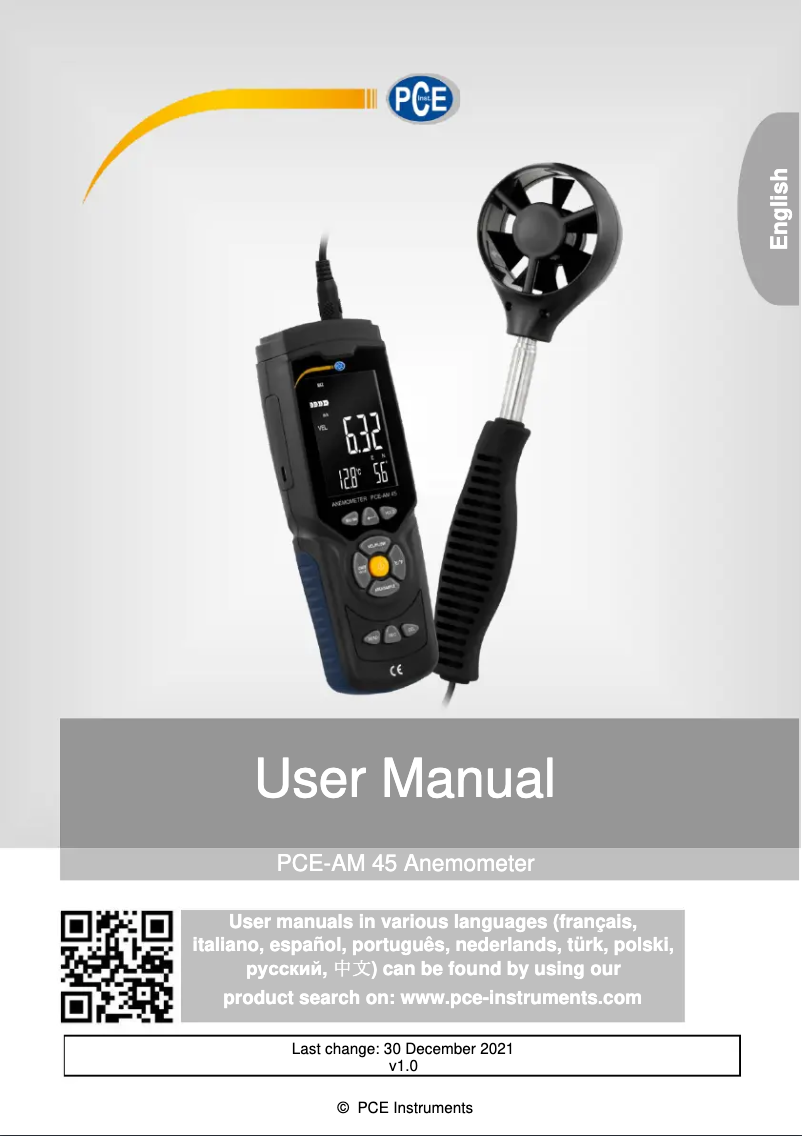 Page 1 de la notice Manuel utilisateur PCE Instruments PCE-AM 45
