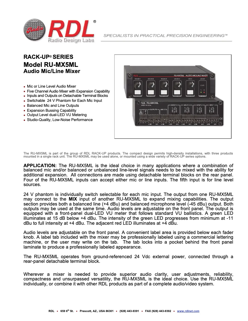 Page 1 de la notice Manuel utilisateur RDL RU-MX5ML