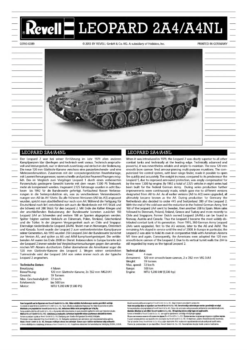 Page 1 de la notice Manuel utilisateur Revell Leopard 2A4/A4NL