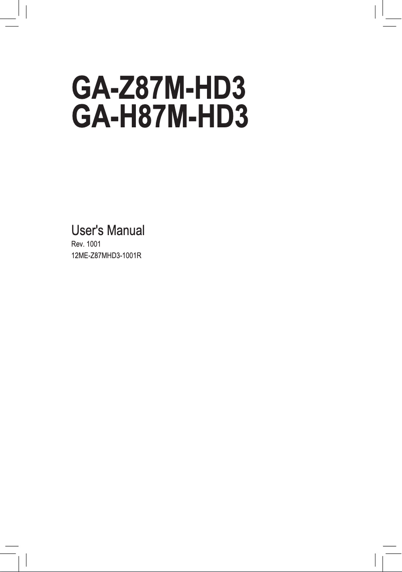 Page 1 de la notice Manuel utilisateur Gigabyte GA-H87M-HD3