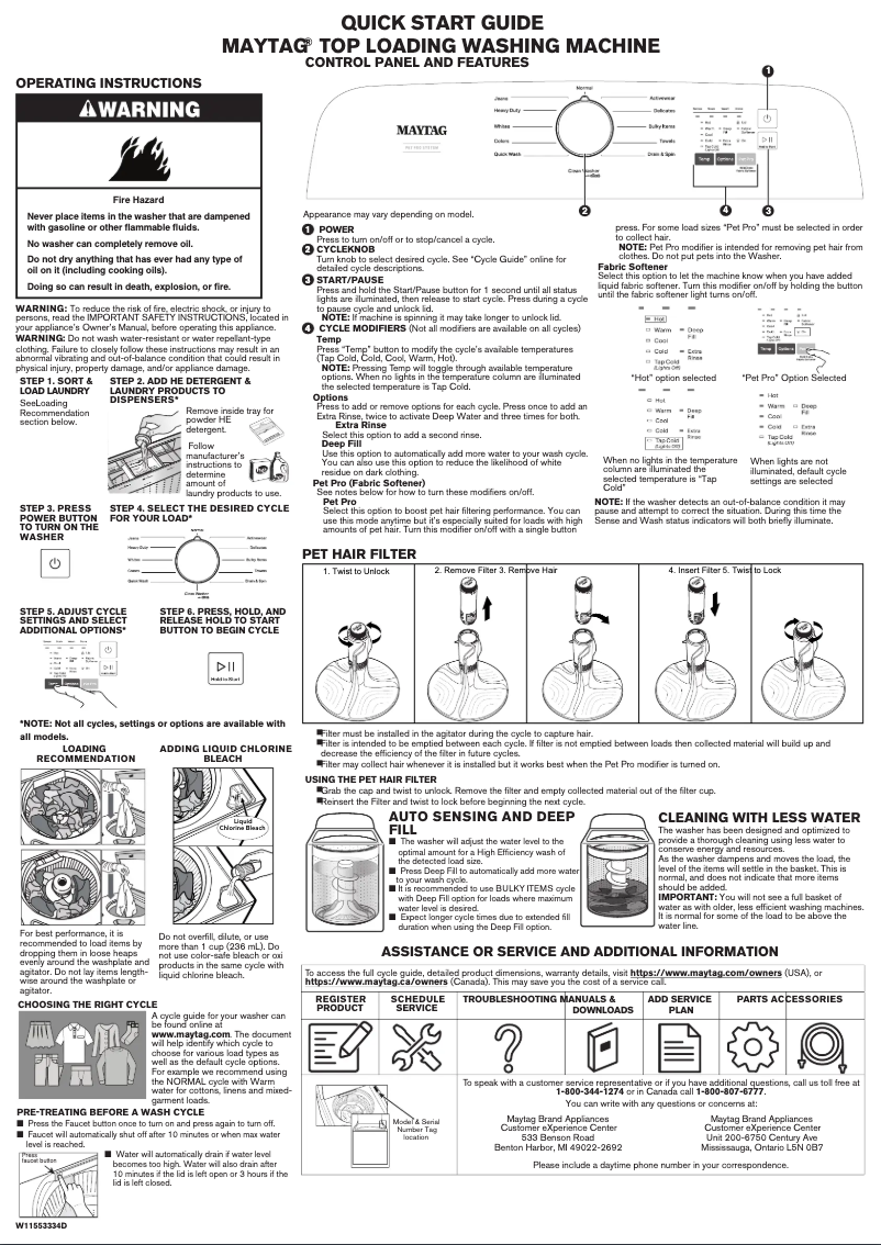 Page 1 de la notice Guide de démarrage rapide Maytag MVW6500MBK