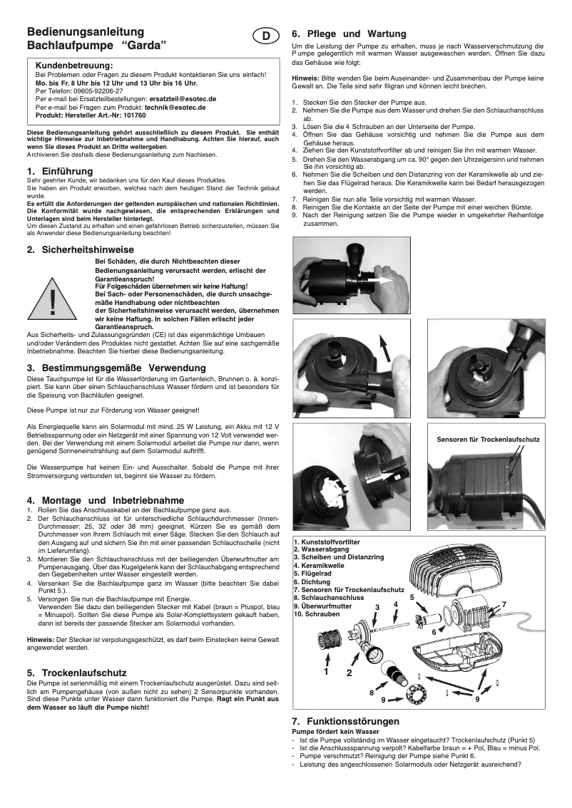 Page 1 de la notice Manuel utilisateur Esotec Garda