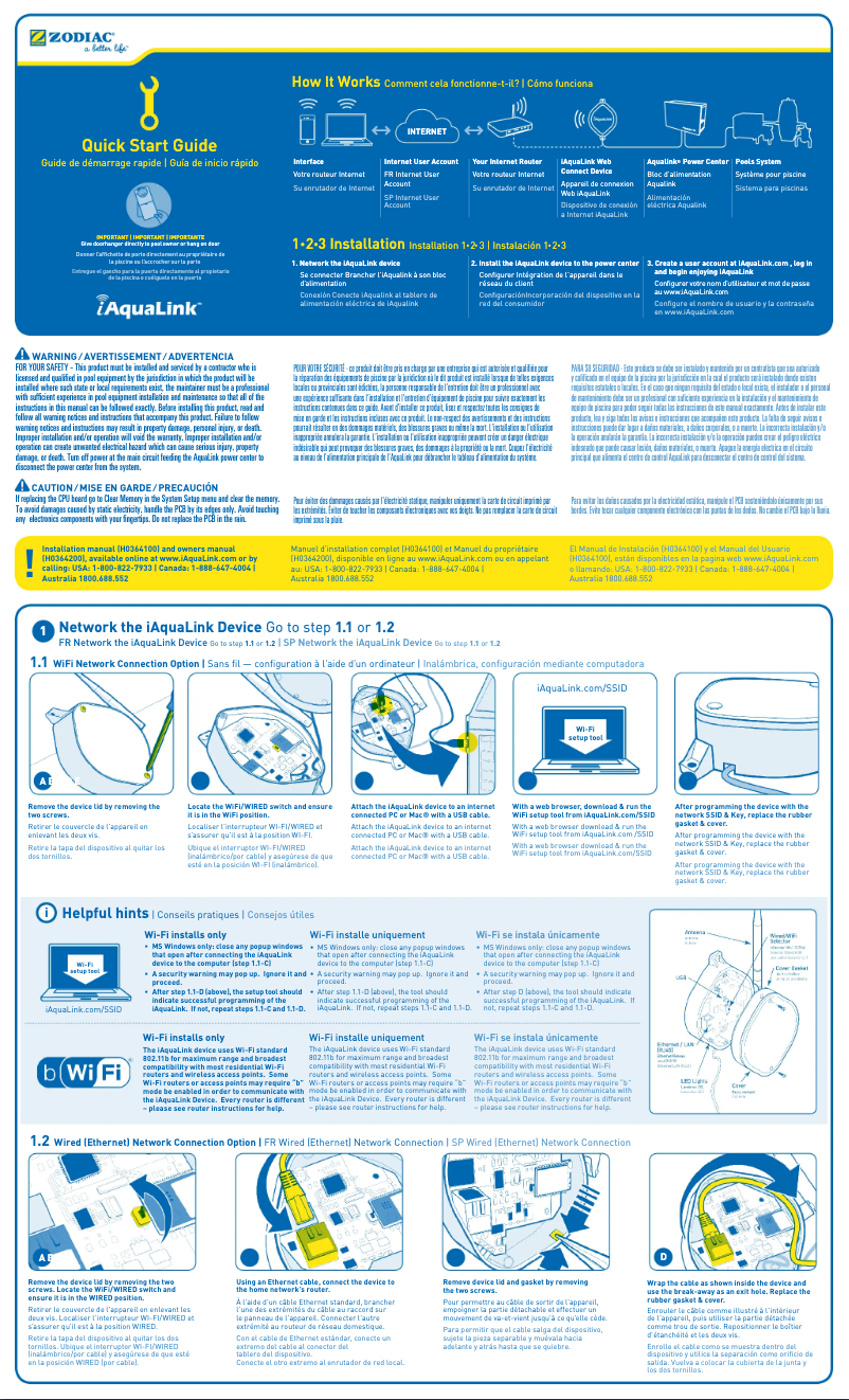 Page n°1 - Guide de démarrage rapide JANDY IAquaLink 2.0