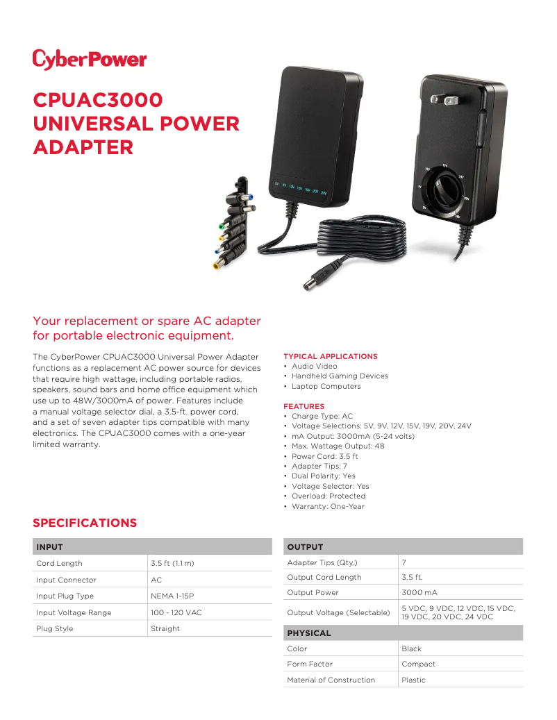 Página 1 del manual Ficha técnica CyberPower CPUAC3000