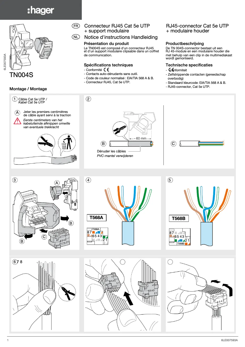 Page 1 de la notice Guide d'installation Hager TN004S