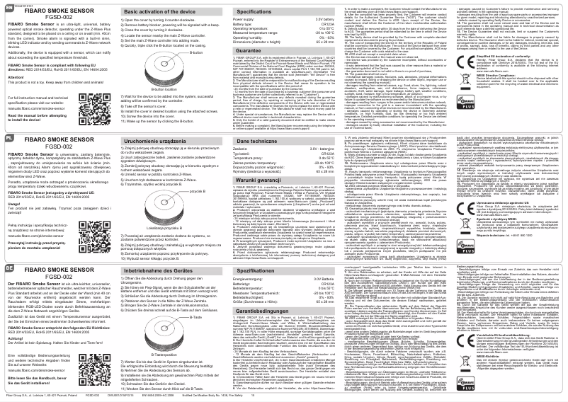 Page 1 de la notice Manuel utilisateur Fibaro Smoke Sensor 2