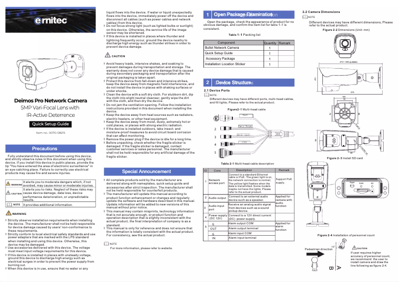 Page 1 de la notice Manuel utilisateur Ernitec 0070-08215