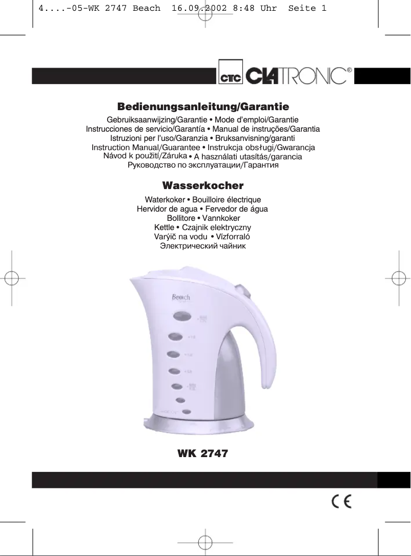 Page 1 de la notice Manuel utilisateur Clatronic WK 2747