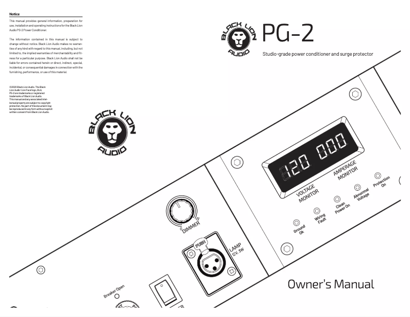 Page 1 de la notice Manuel utilisateur Black Lion Audio PG-2