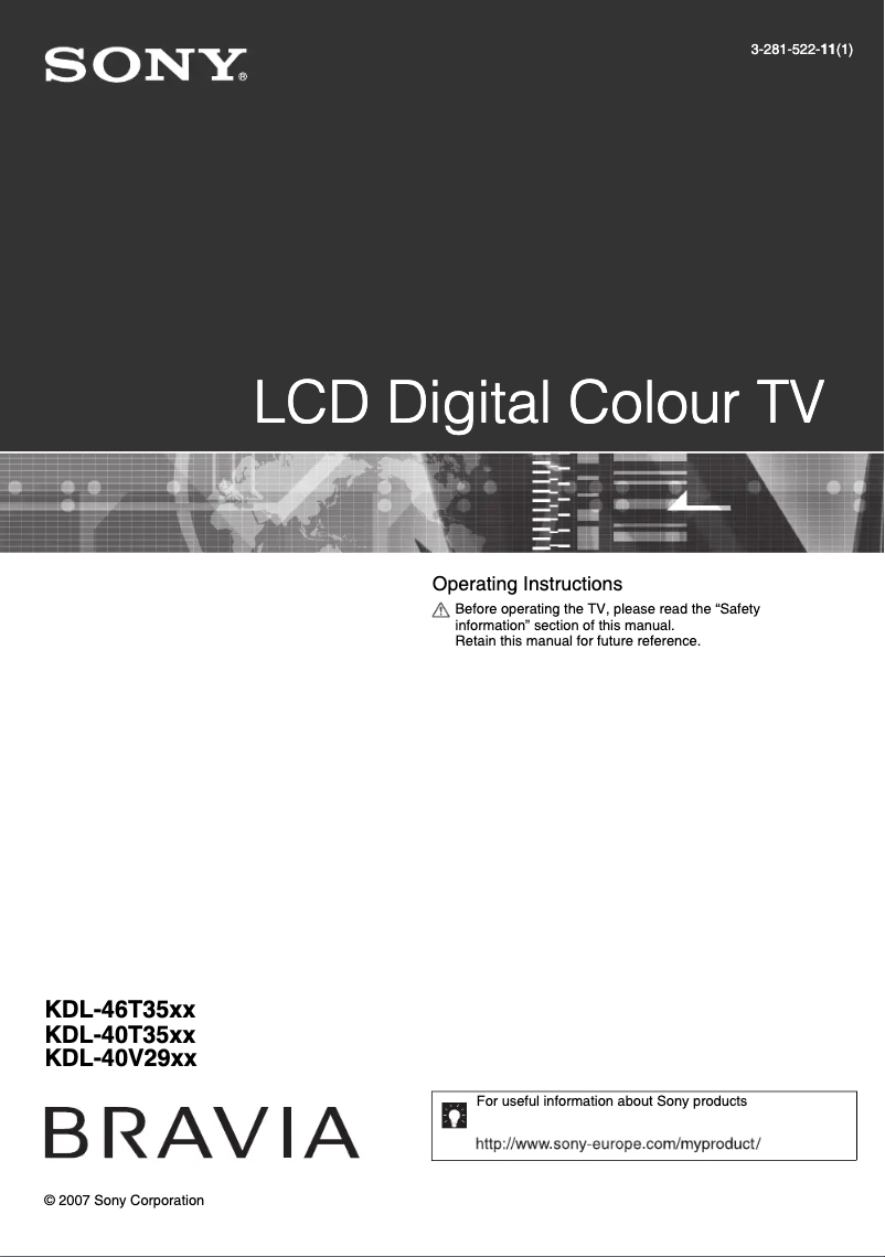 Image de la première page du manuel de l'appareil Bravia KDL-40V2900