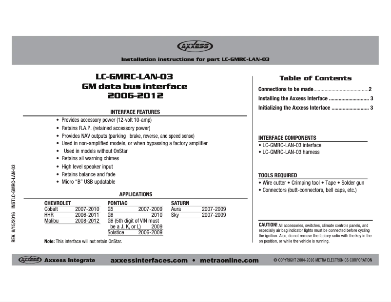 Page n°1 - Manuel utilisateur Metra LC-GMRC-LAN-03