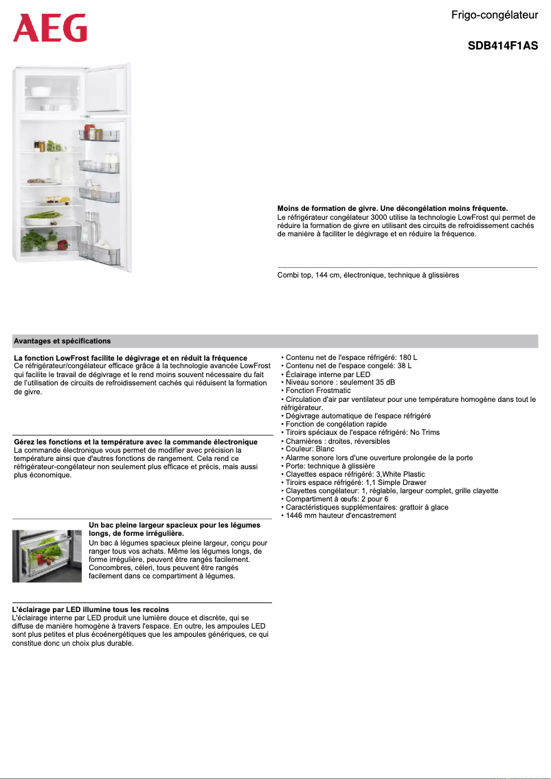 Página 1 del manual Ficha técnica AEG SDB414F1AS