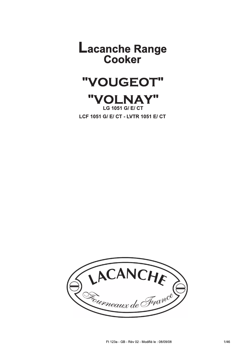 Page n°1 - Manuel utilisateur Lacanche LG 1051 CT