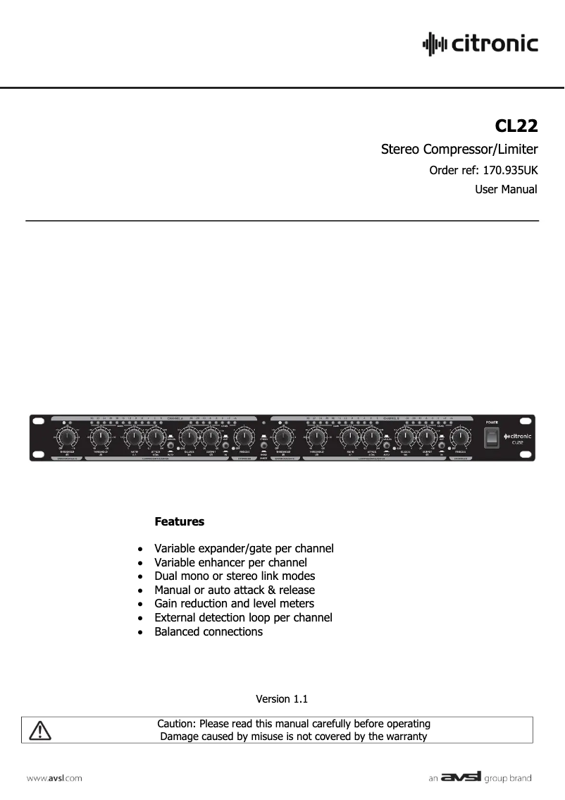 First page image of the manual for CL22