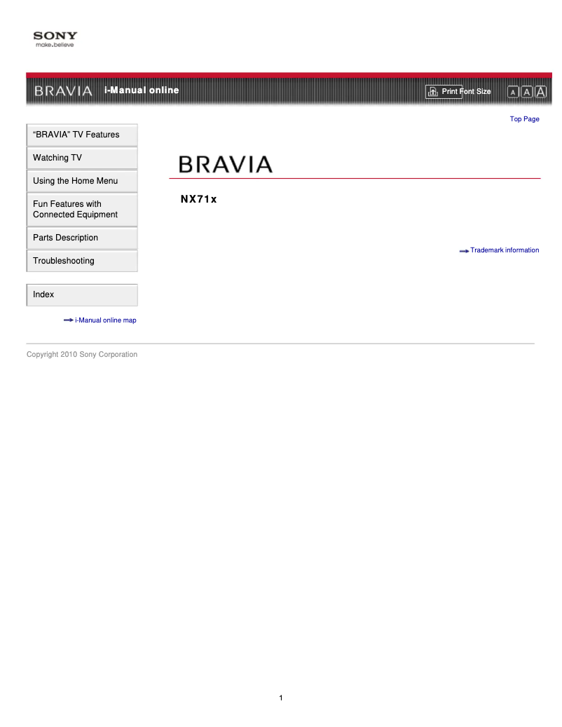 Image de la première page du manuel de l'appareil Bravia KDL-46NX711