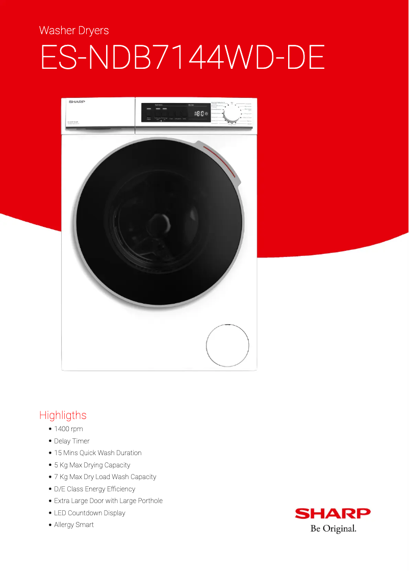 Page 1 de la notice Fiche technique Sharp ES-NDB7144WD-DE
