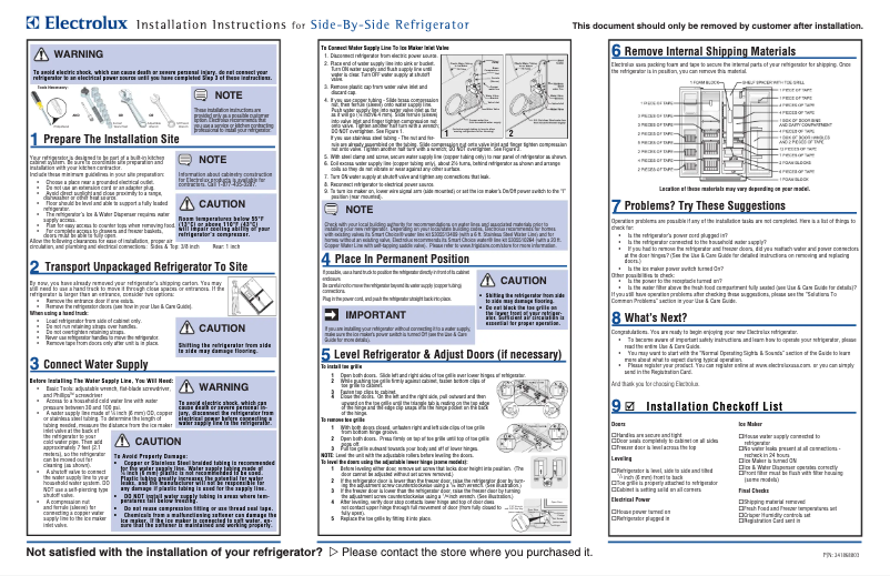 Page 1 de la notice Guide d'installation Electrolux EW23CS70IW