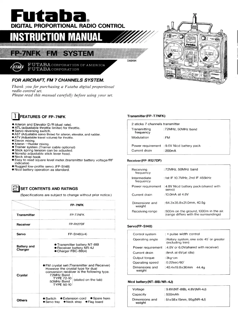 Page 1 de la notice Manuel utilisateur Futaba FP7NFK