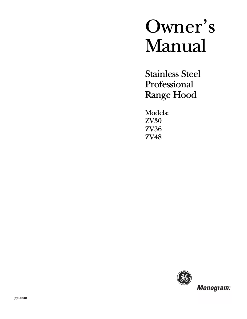 Page n°1 - Manuel d'utilisation et d'entretien Monogram ZV36RSFSS