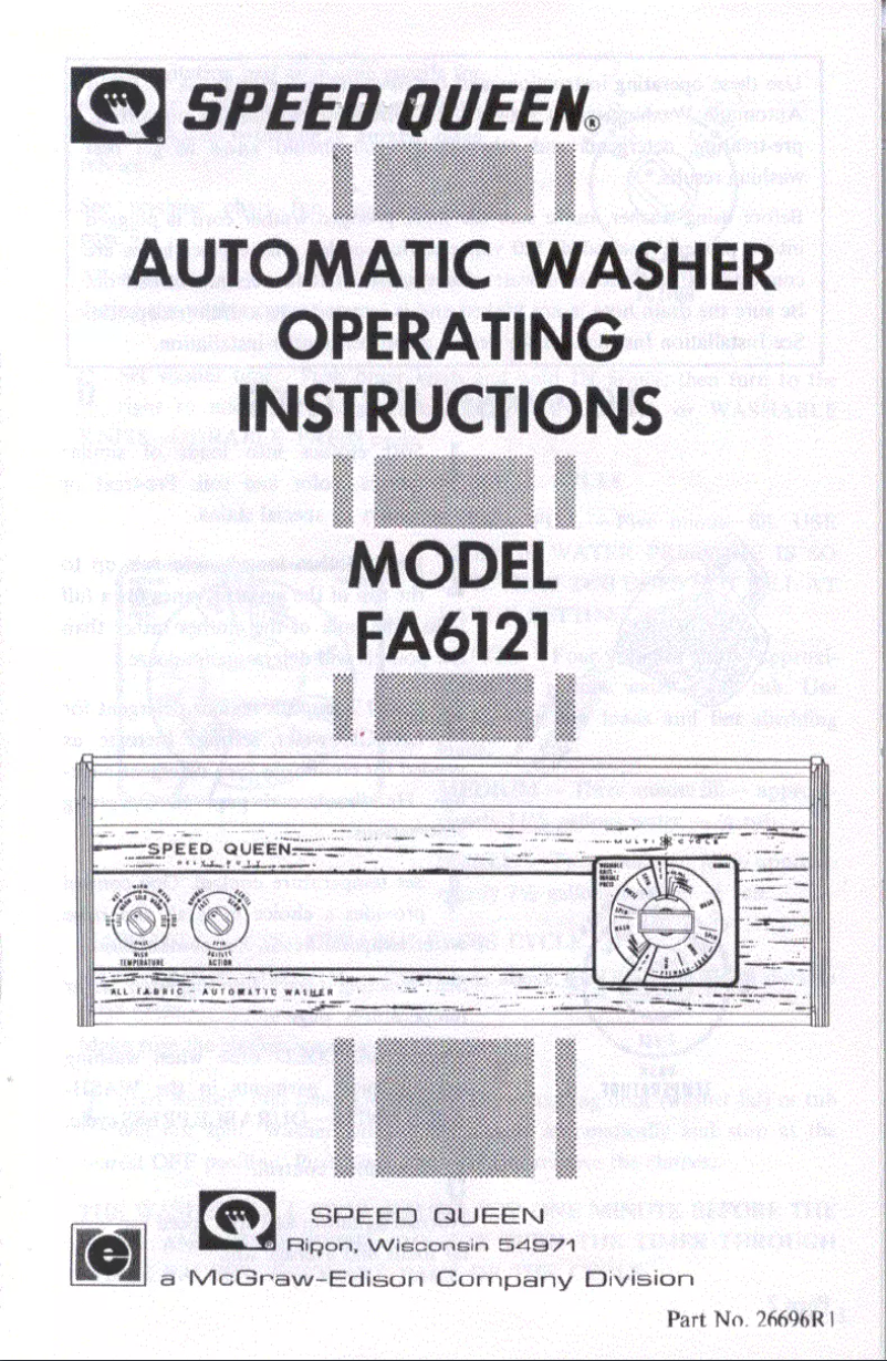 Page n°1 - Manuel utilisateur Speed Queen FA6121