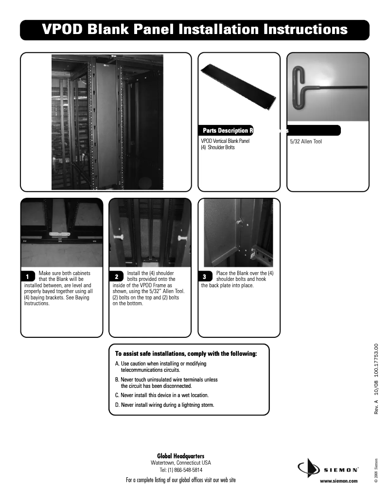 Page 1 de la notice Manuel utilisateur Siemon VP-BLNK-1-42