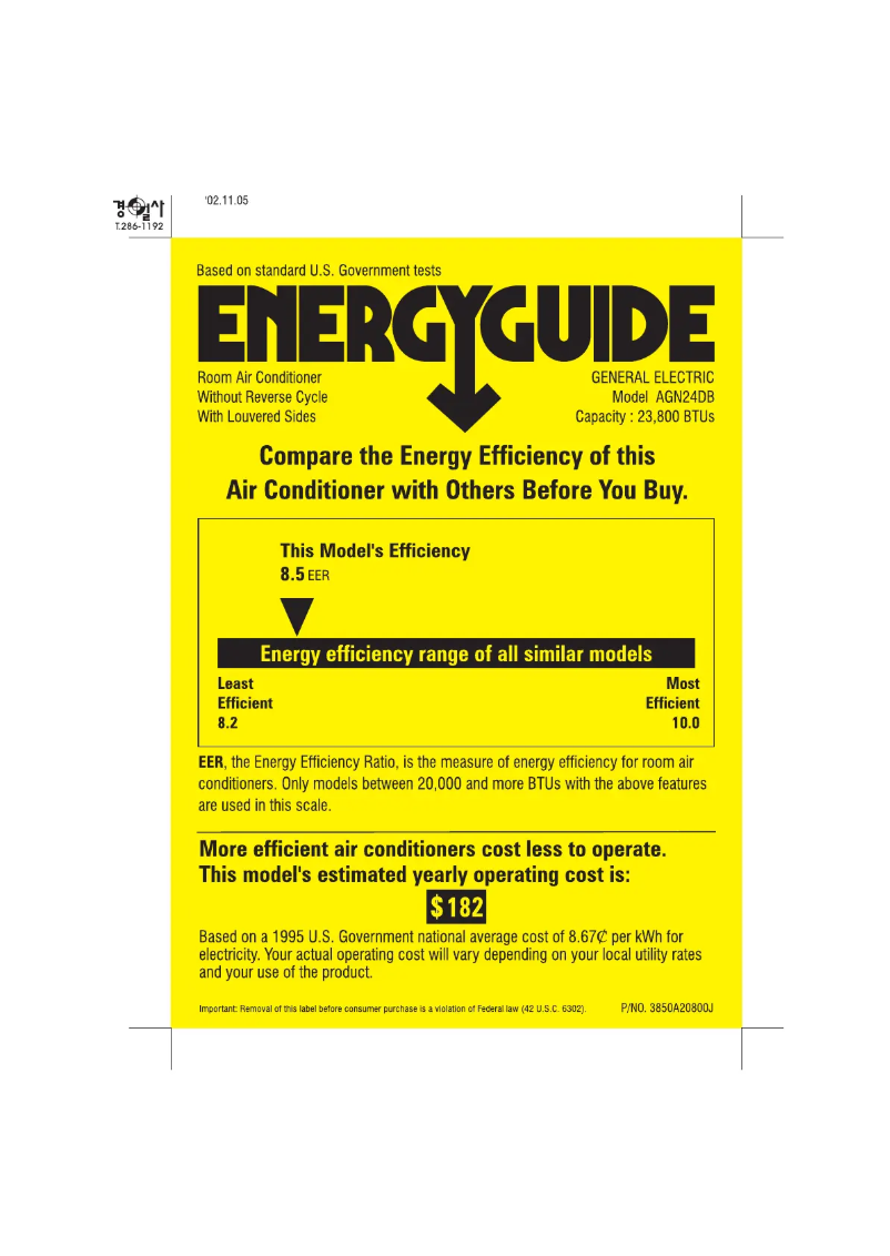 Page n°1 - Label énergétique GE AGN24DB