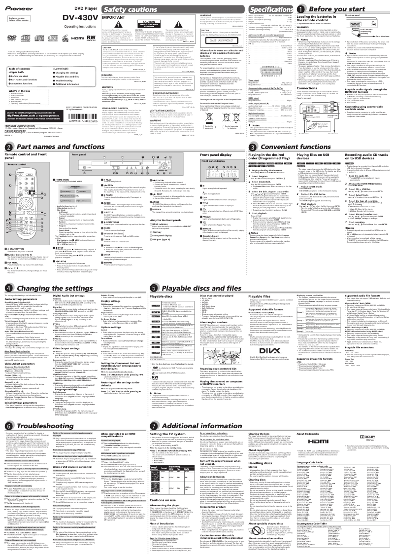 Page 1 de la notice Manuel utilisateur Pioneer DV-430V