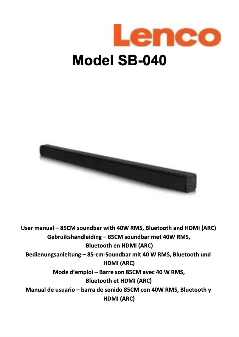 Page 1 de la notice Manuel utilisateur Lenco SB-040