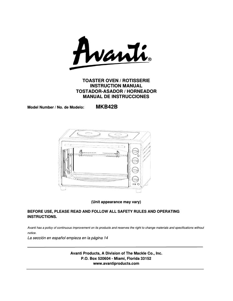 Image de la première page du manuel de l'appareil MKB42B
