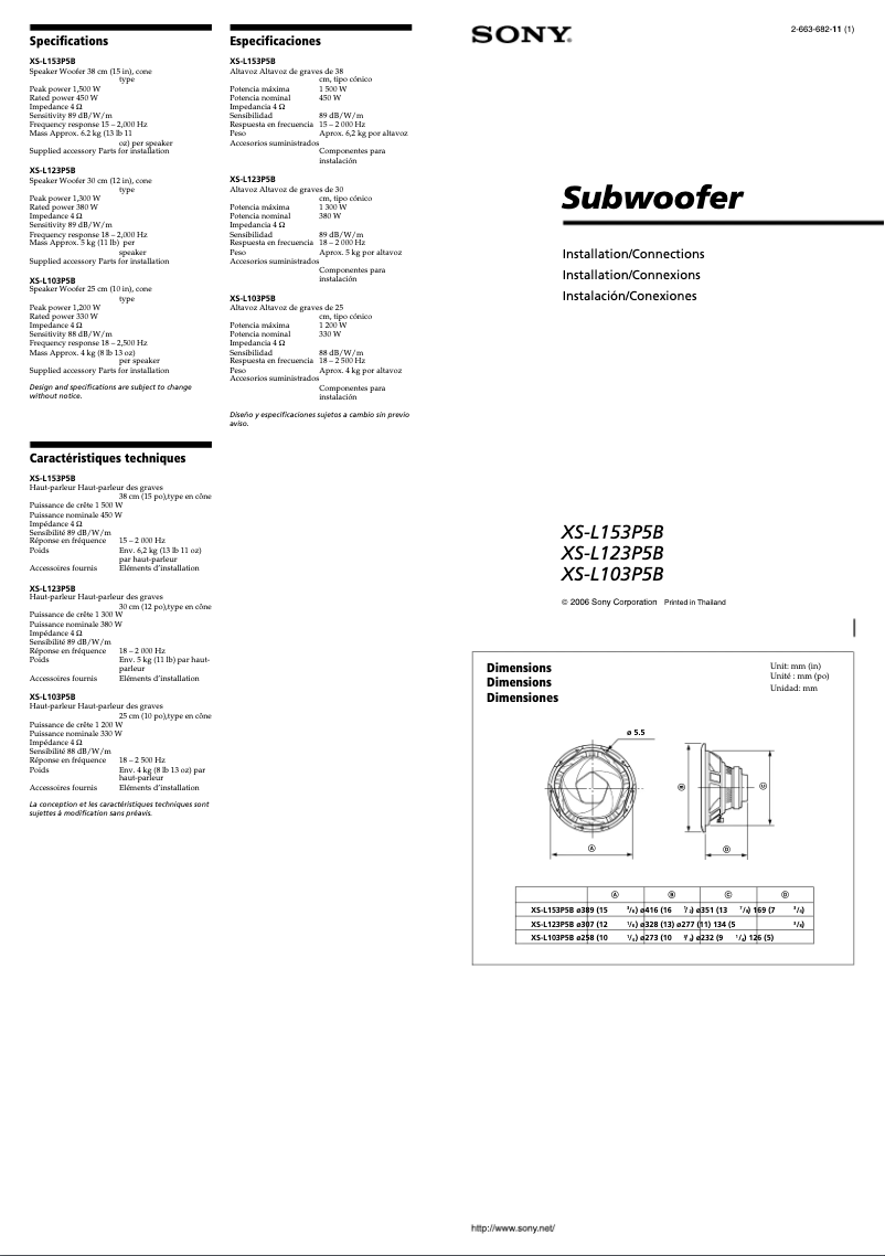 Image de la première page du manuel de l'appareil XS-L103P5B