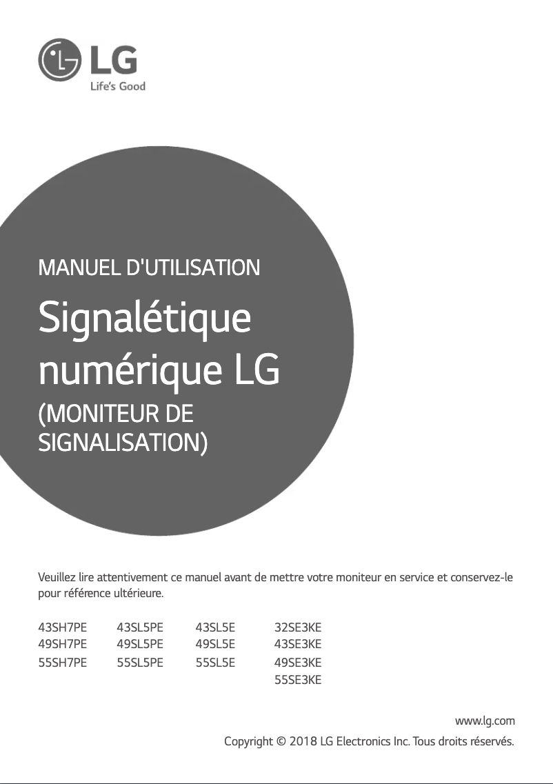 Page n°1 - Manuel utilisateur LG 55SE3KE