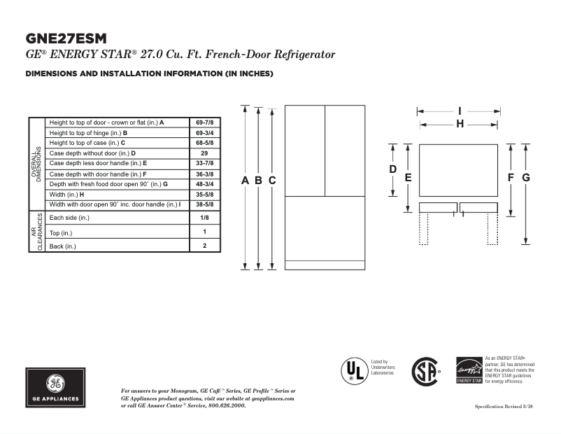 Page n°1 - Fiche technique GE GNE27JSMSS