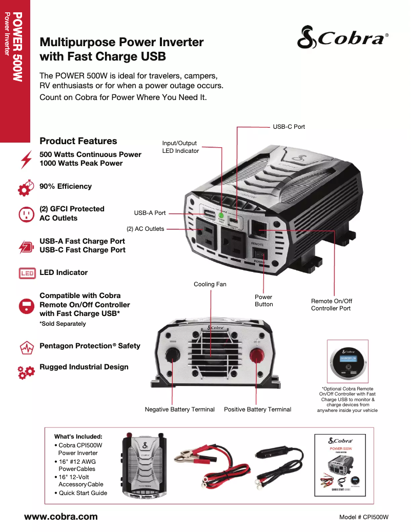 Page 1 de la notice Fiche technique Cobra Power 500W