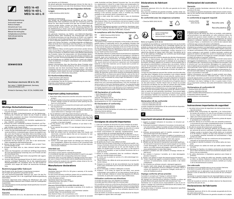 Page 1 de la notice Manuel utilisateur Sennheiser MEG 14-40 B