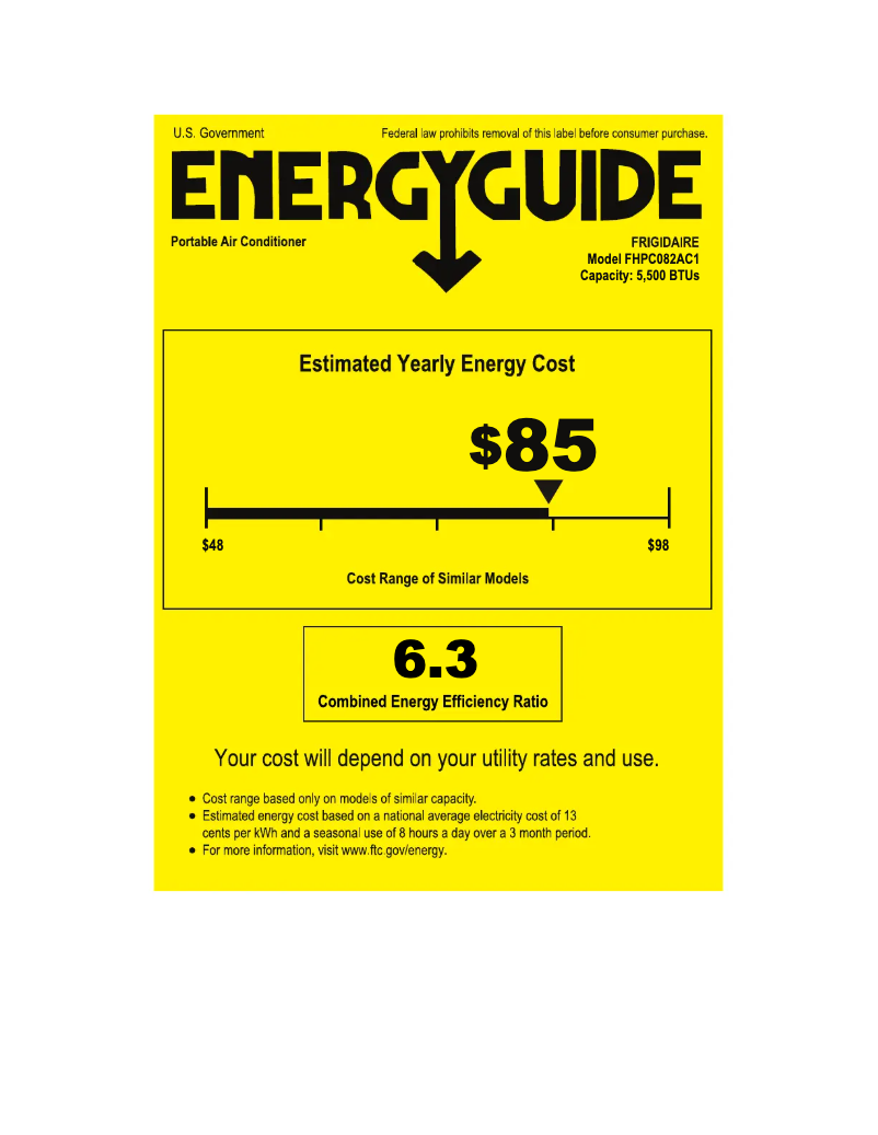 Page 1 de la notice Label énergétique Frigidaire FHPC082AC1