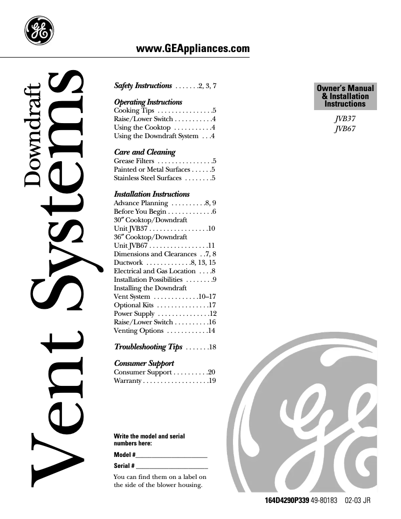 Page 1 de la notice Manuel d'utilisation et d'entretien GE Profile JVB37AWW