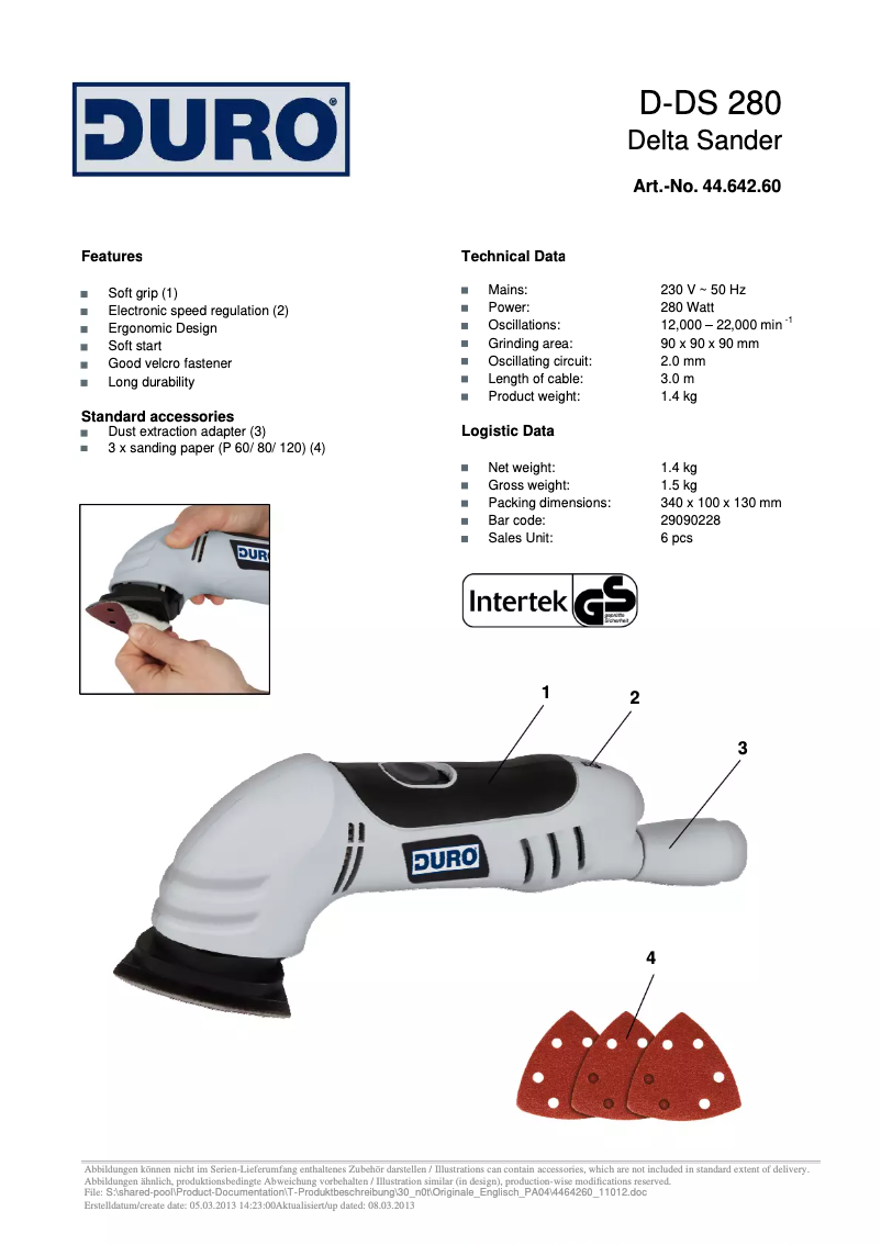 Page 1 de la notice Manuel utilisateur DURO D-DS 280