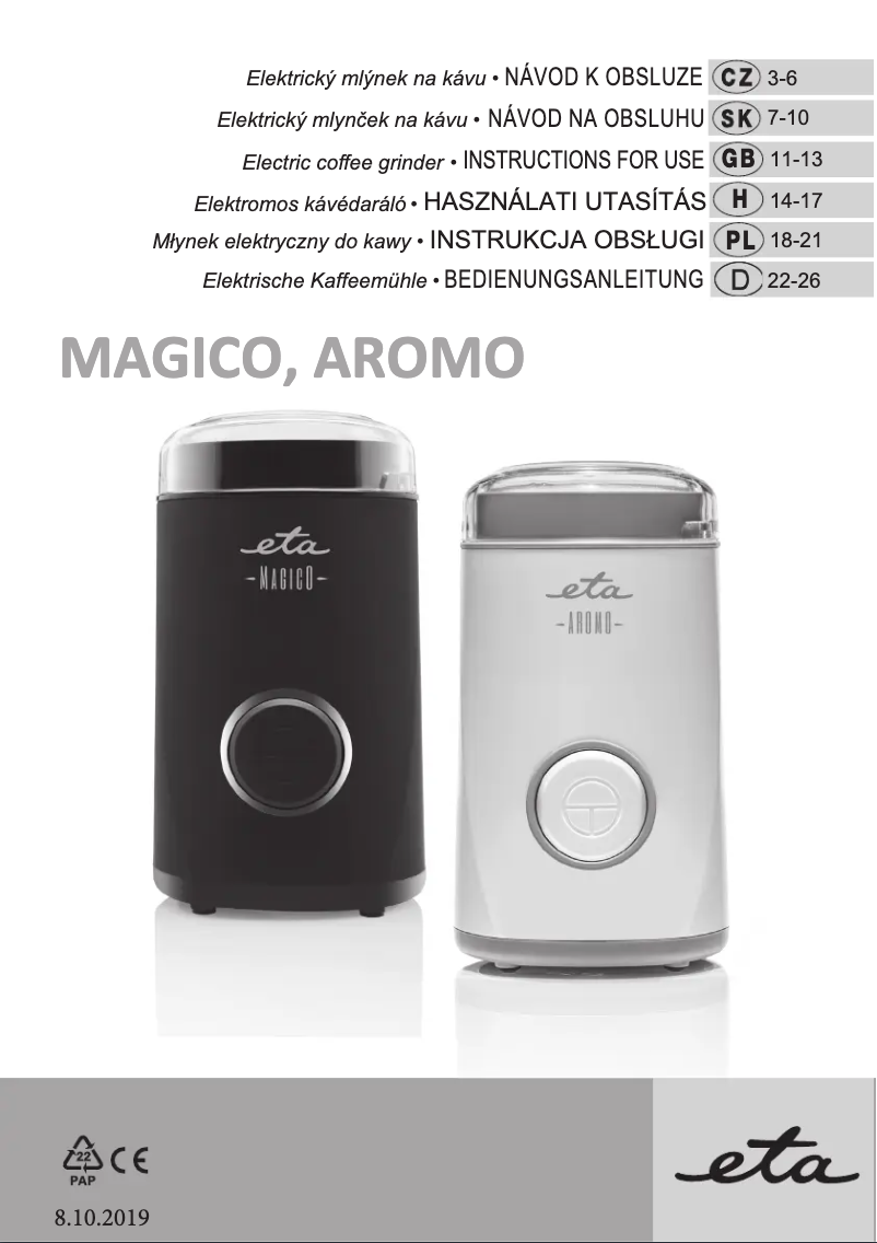 Page 1 de la notice Manuel utilisateur Eta Aromo