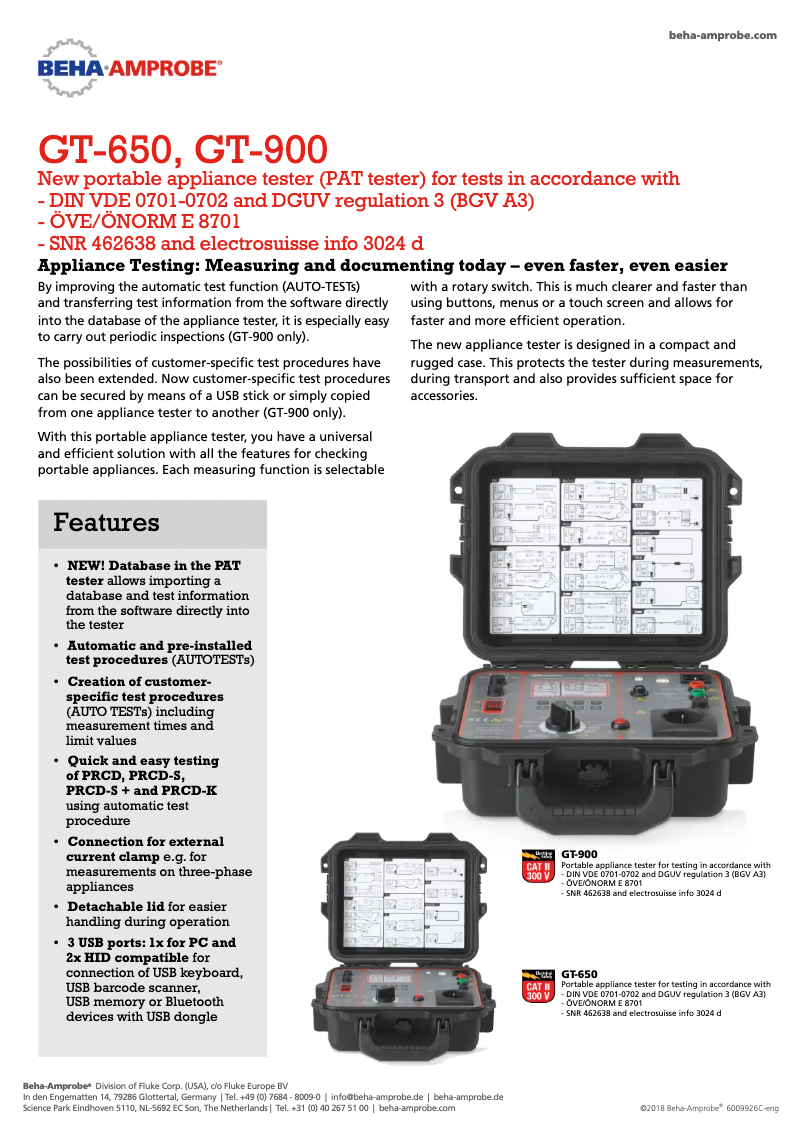 Page 1 de la notice Fiche technique Beha-Amprobe GT-650