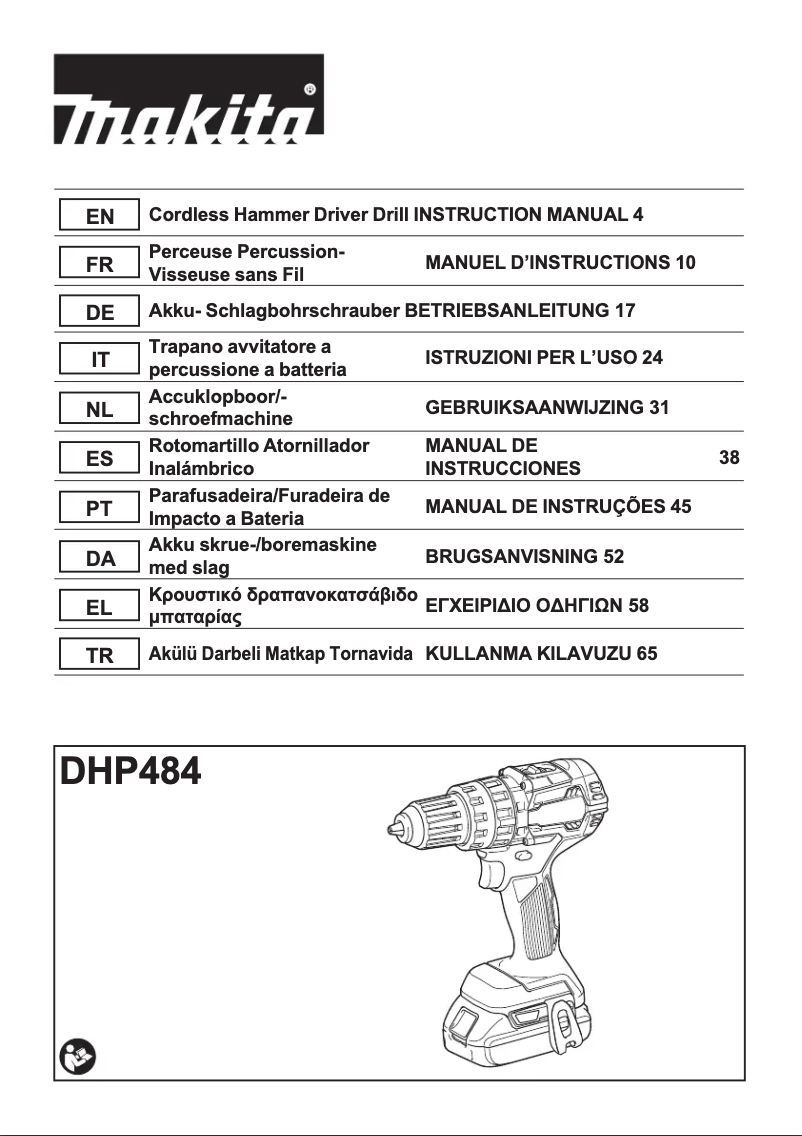 Page 1 de la notice Manuel utilisateur Makita DHP484Y1J
