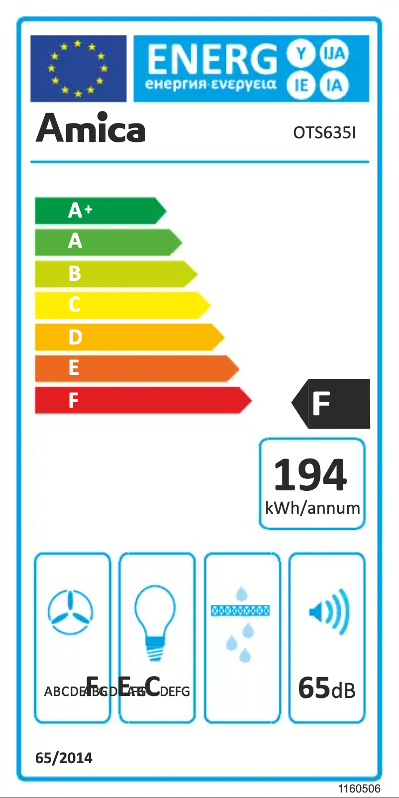 Page 1 de la notice Label énergétique Amica OTS635I