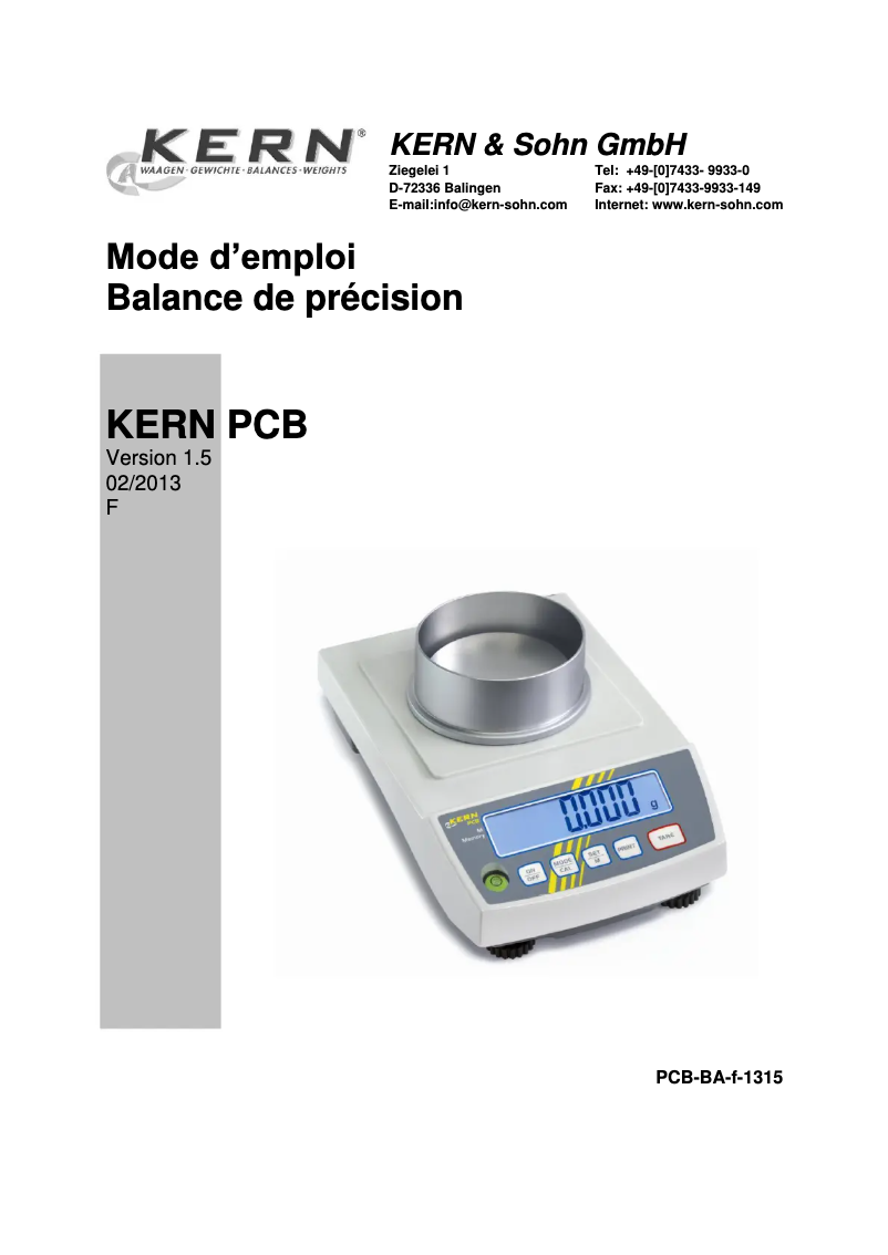 Page 1 de la notice Manuel utilisateur Kern PCB 100-3