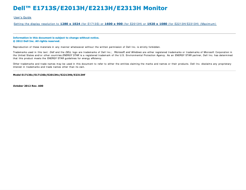 Image de la première page du manuel de l'appareil E Series E2313H