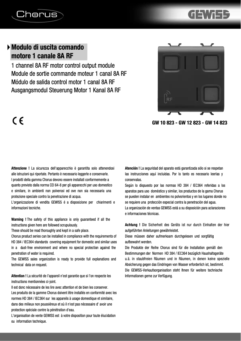 Page 1 de la notice Manuel utilisateur Gewiss GW14823