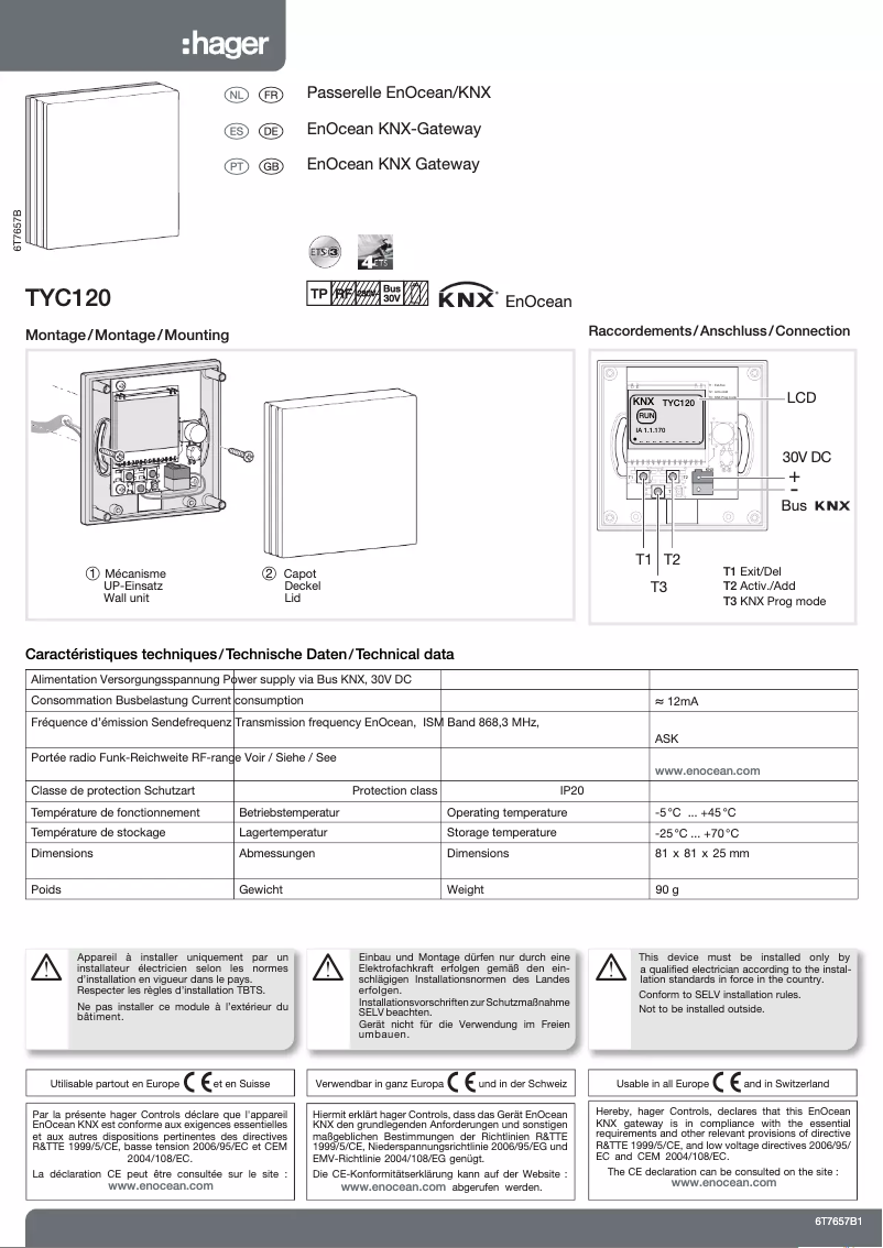 Page 1 de la notice Manuel utilisateur Hager TYC120