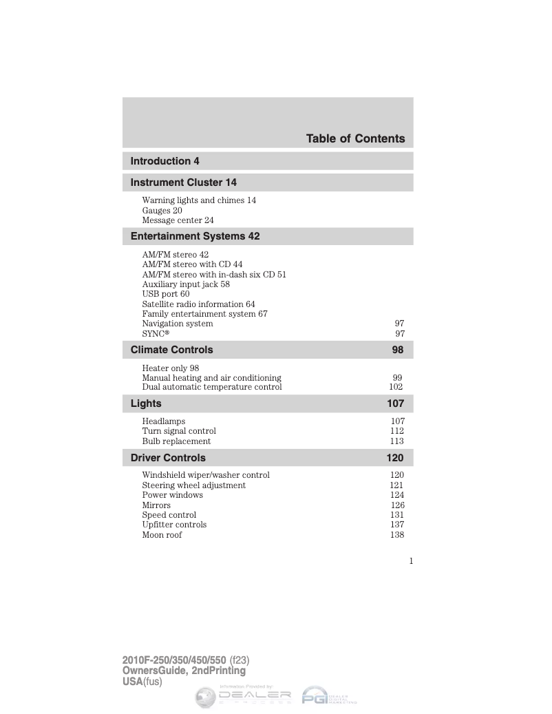 Page n°1 - Manuel utilisateur Ford F-250 Super Duty (2010)
