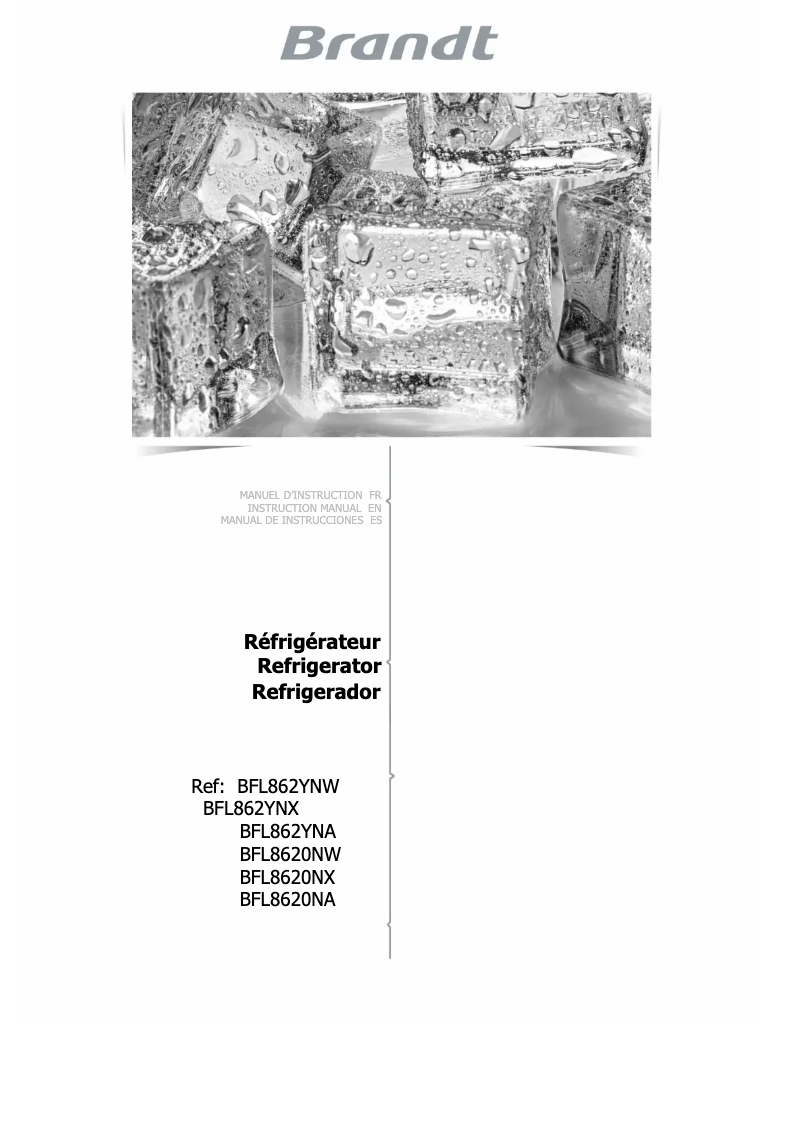 Page 1 de la notice Manuel utilisateur Brandt BFL8620NW