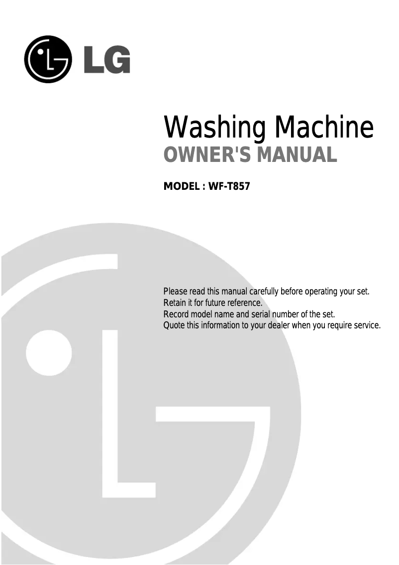 Page 1 de la notice Manuel utilisateur LG WF-T857