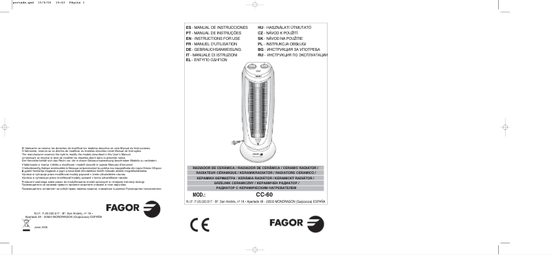 Page n°1 - Manuel utilisateur Fagor CC-60