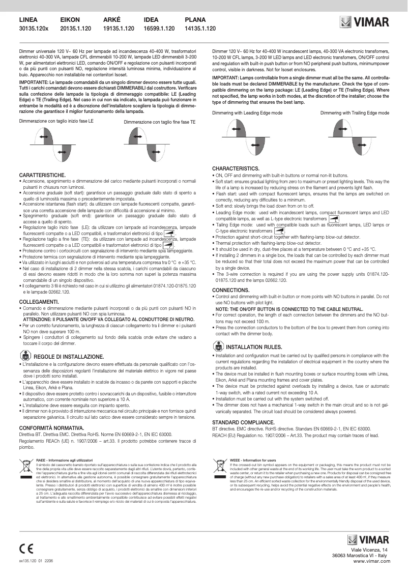 Page 1 de la notice Instructions / montage Vimar 14135.120